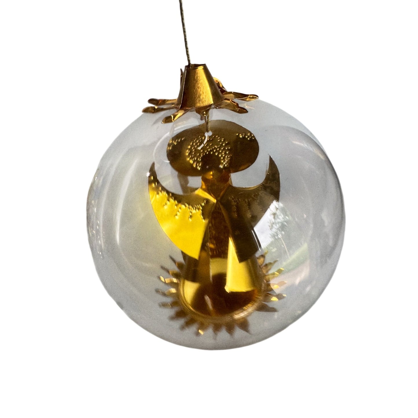 Resl Lenz Germany Glass Globe Ornament Gold Foil Angel Spinner MCM 4 1/2"