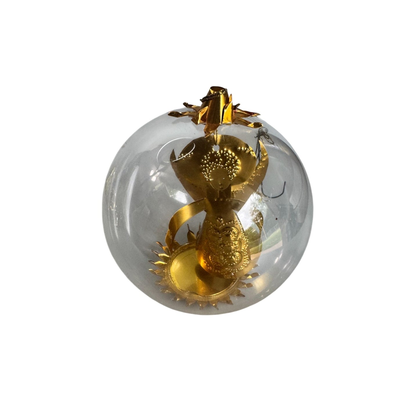 Resl Lenz Germany Glass Globe Ornament Gold Foil Angel Spinner MCM 4 1/2"