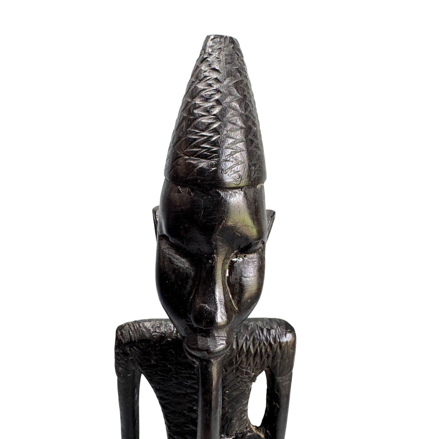 African Tribal Carved Wood Figure Sculpture Flute Player Ebony 15"
