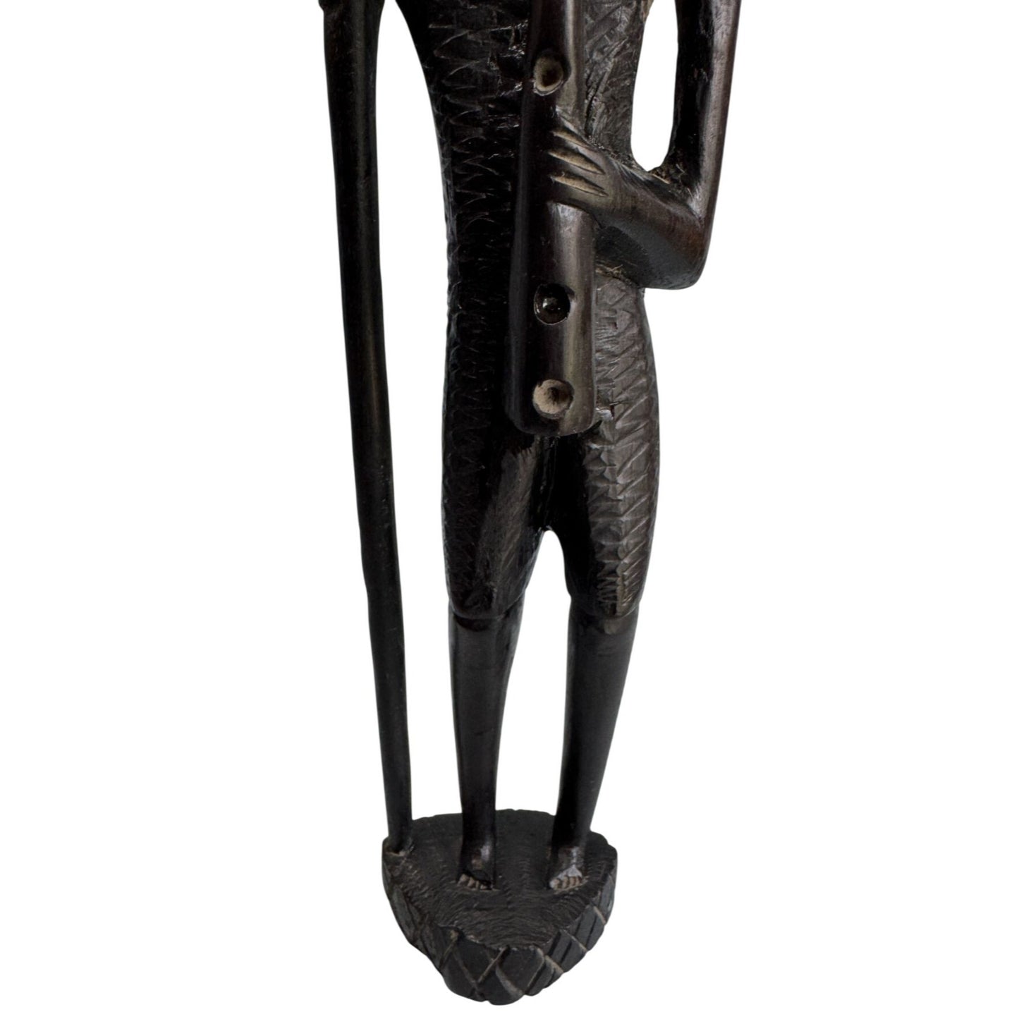 African Tribal Carved Wood Figure Sculpture Flute Player Ebony 15"