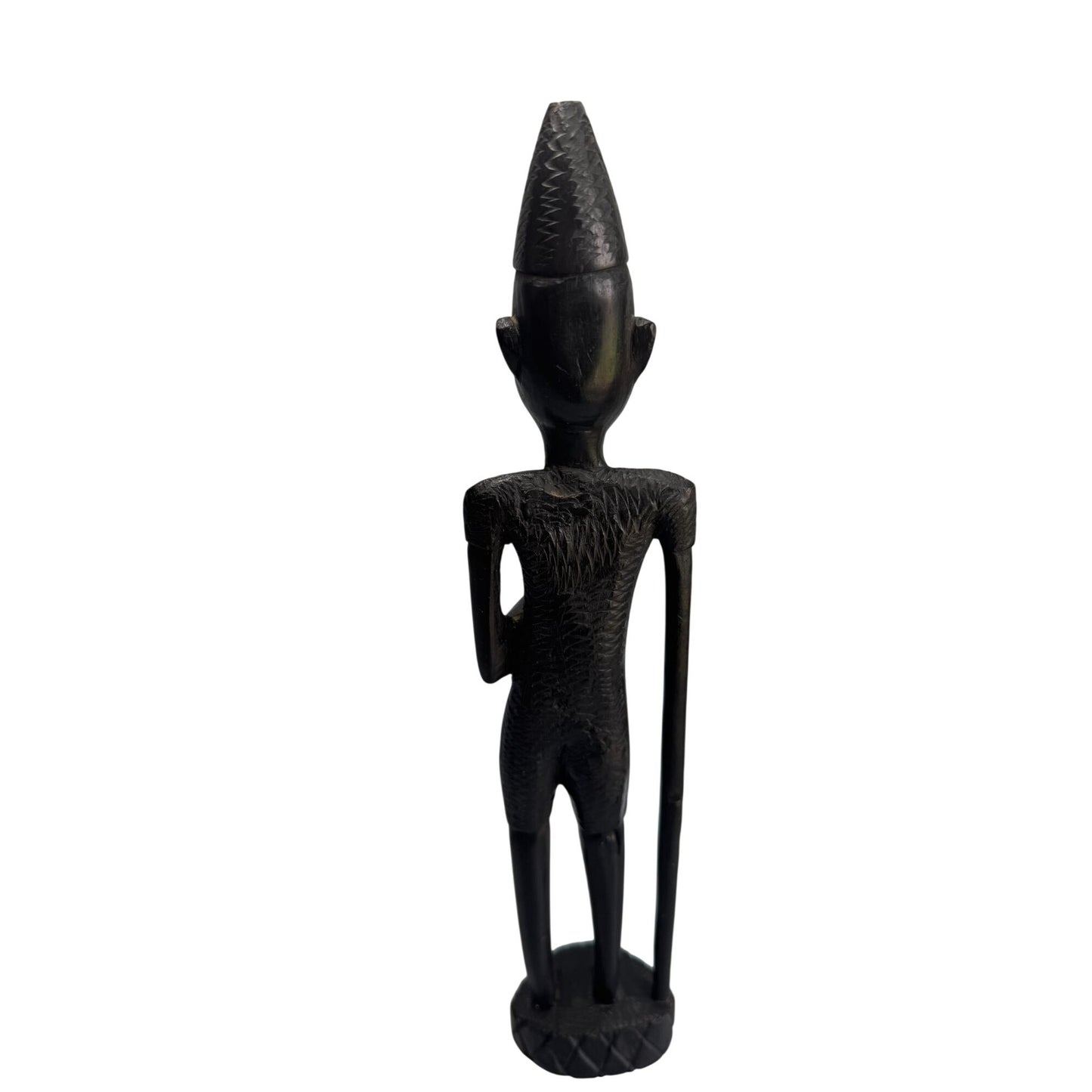 African Tribal Carved Wood Figure Sculpture Flute Player Ebony 15"