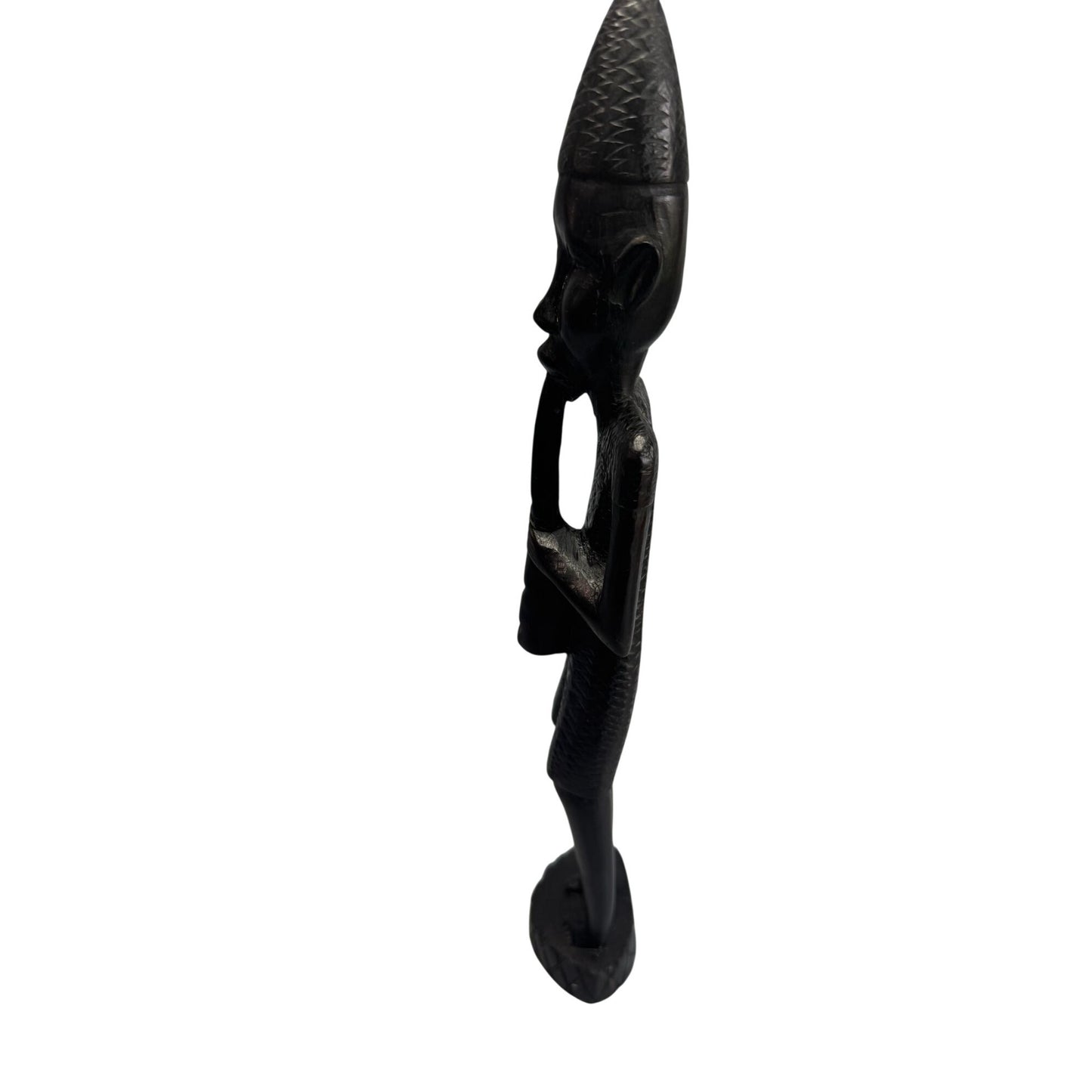 African Tribal Carved Wood Figure Sculpture Flute Player Ebony 15"