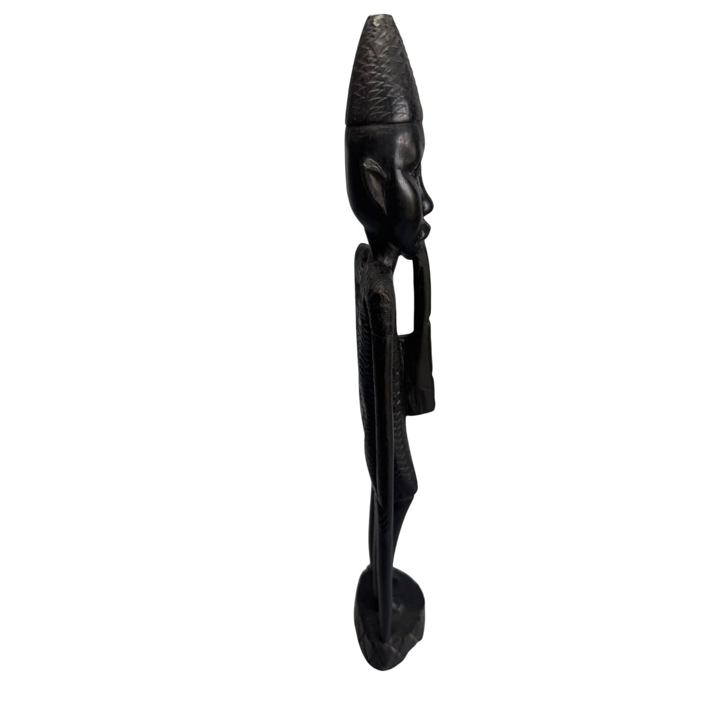 African Tribal Carved Wood Figure Sculpture Flute Player Ebony 15"
