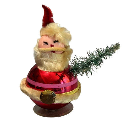 Vintage Japan Santa Claus  Red Glass Christmas Figure Chenille Trim 5 Inch