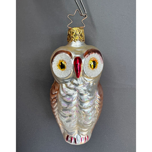 Inge-Glas Owl Ornament Pearlized Glitter Glass 4 Inch Germany