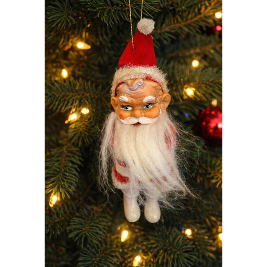 MCM Santa Claus Ornament Rubber Face Felt Spun Cotton Beard White Boots 7 Inch