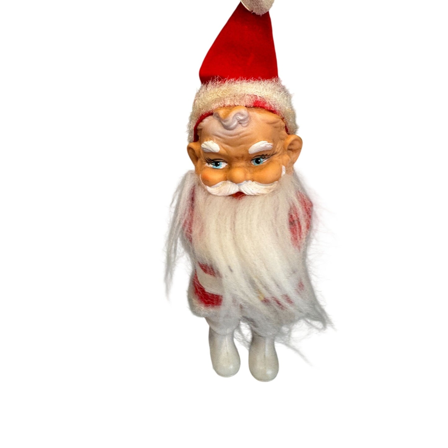 MCM Santa Claus Ornament Rubber Face Felt Spun Cotton Beard White Boots 7 Inch