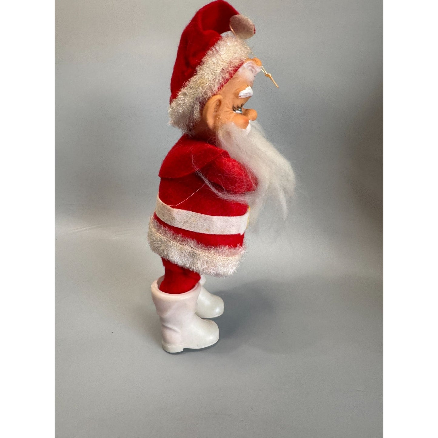 MCM Santa Claus Ornament Rubber Face Felt Spun Cotton Beard White Boots 7 Inch