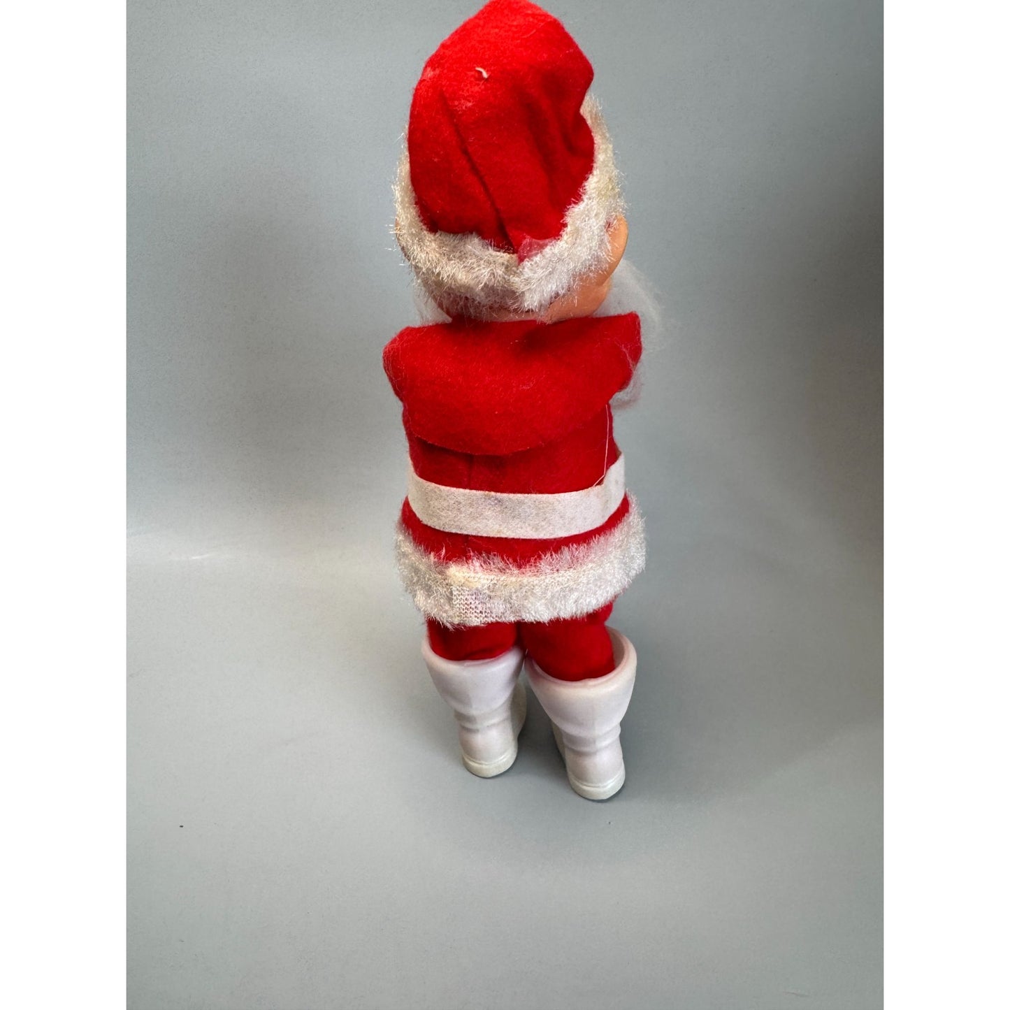 MCM Santa Claus Ornament Rubber Face Felt Spun Cotton Beard White Boots 7 Inch