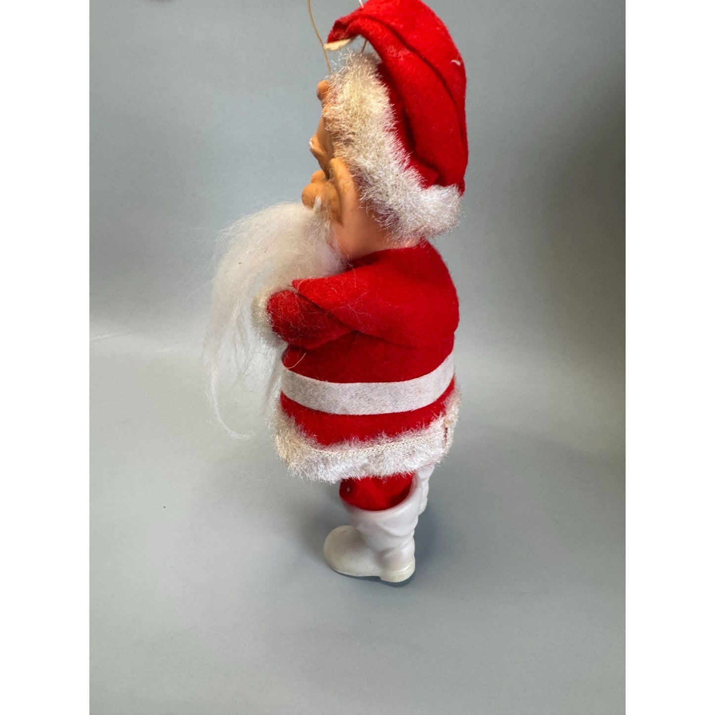 MCM Santa Claus Ornament Rubber Face Felt Spun Cotton Beard White Boots 7 Inch