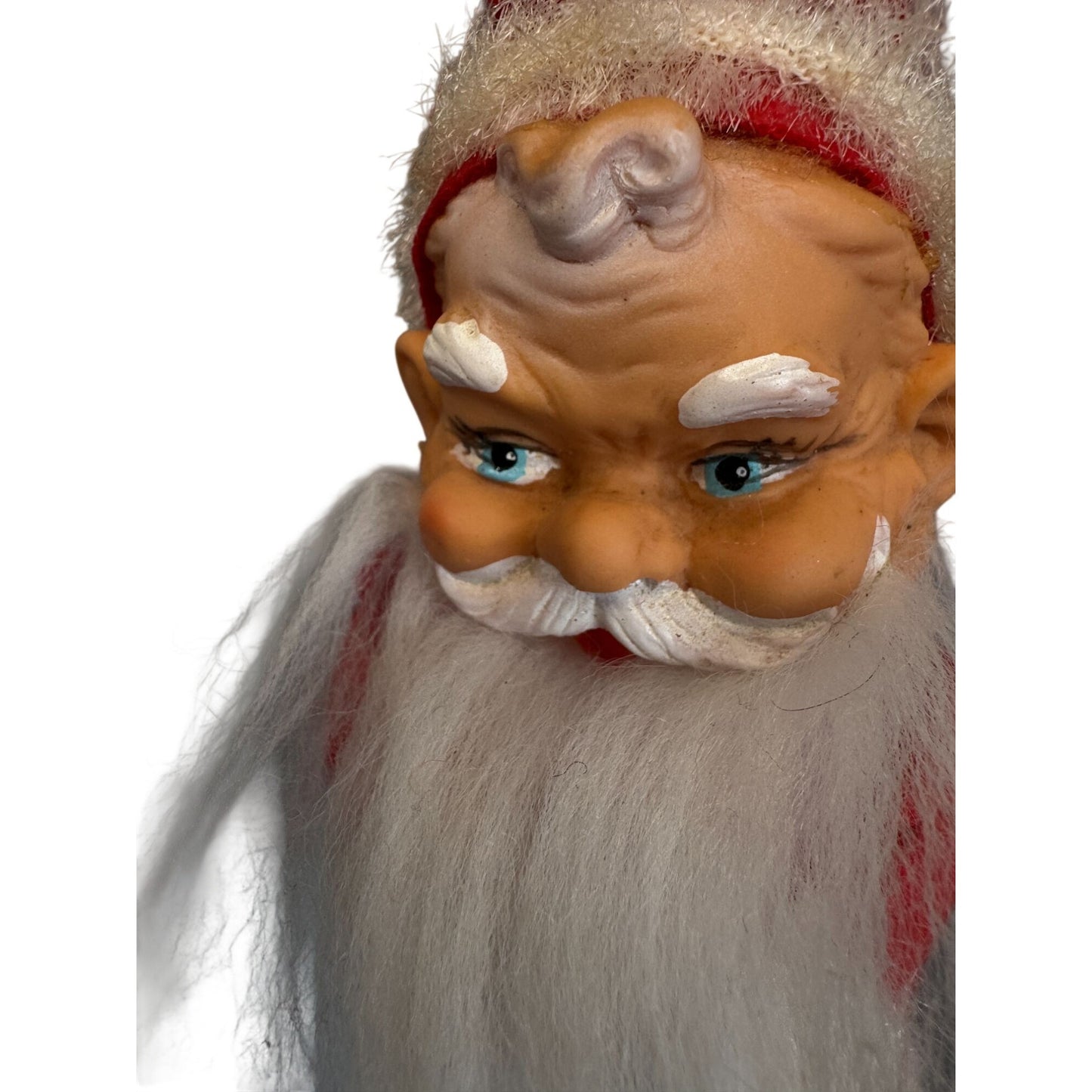 MCM Santa Claus Ornament Rubber Face Felt Spun Cotton Beard White Boots 7 Inch