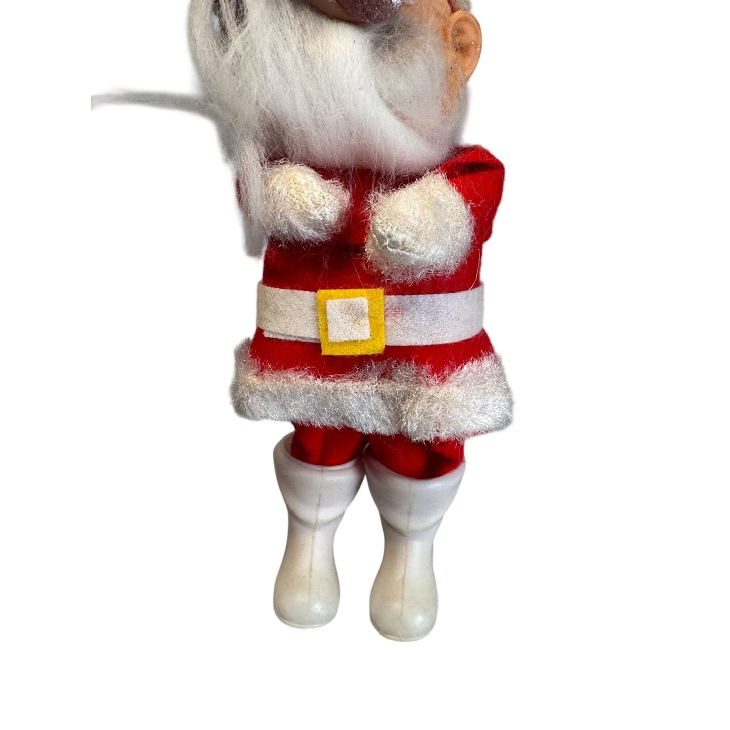 MCM Santa Claus Ornament Rubber Face Felt Spun Cotton Beard White Boots 7 Inch