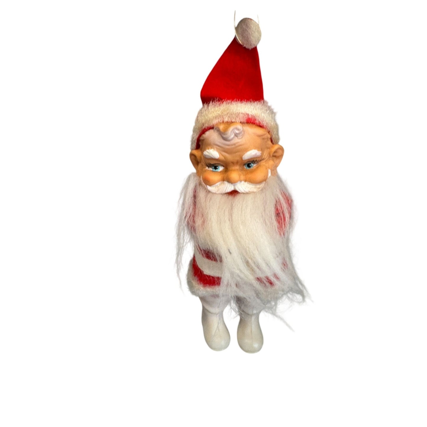 MCM Santa Claus Ornament Rubber Face Felt Spun Cotton Beard White Boots 7 Inch