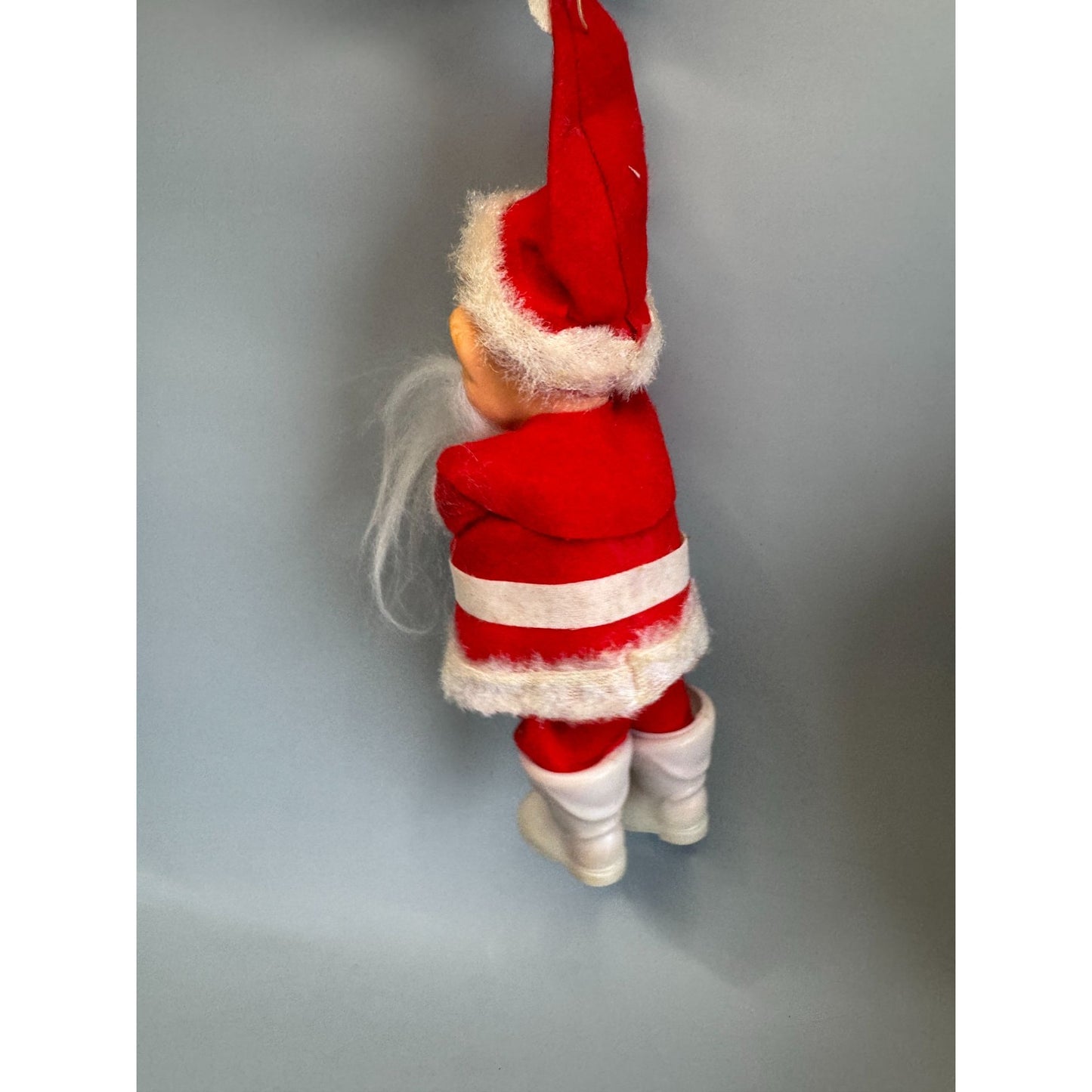 MCM Santa Claus Ornament Rubber Face Felt Spun Cotton Beard White Boots 7 Inch