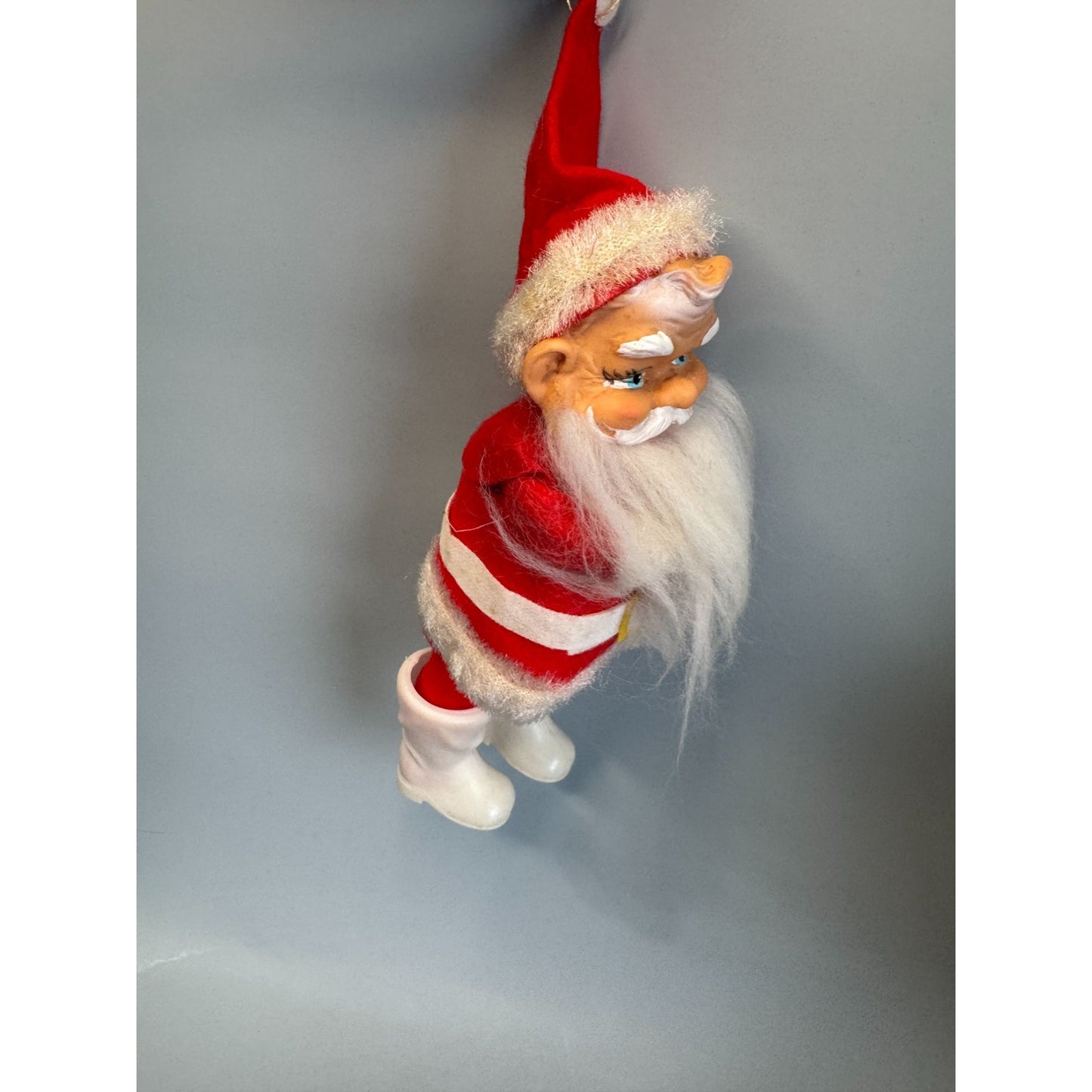 MCM Santa Claus Ornament Rubber Face Felt Spun Cotton Beard White Boots 7 Inch