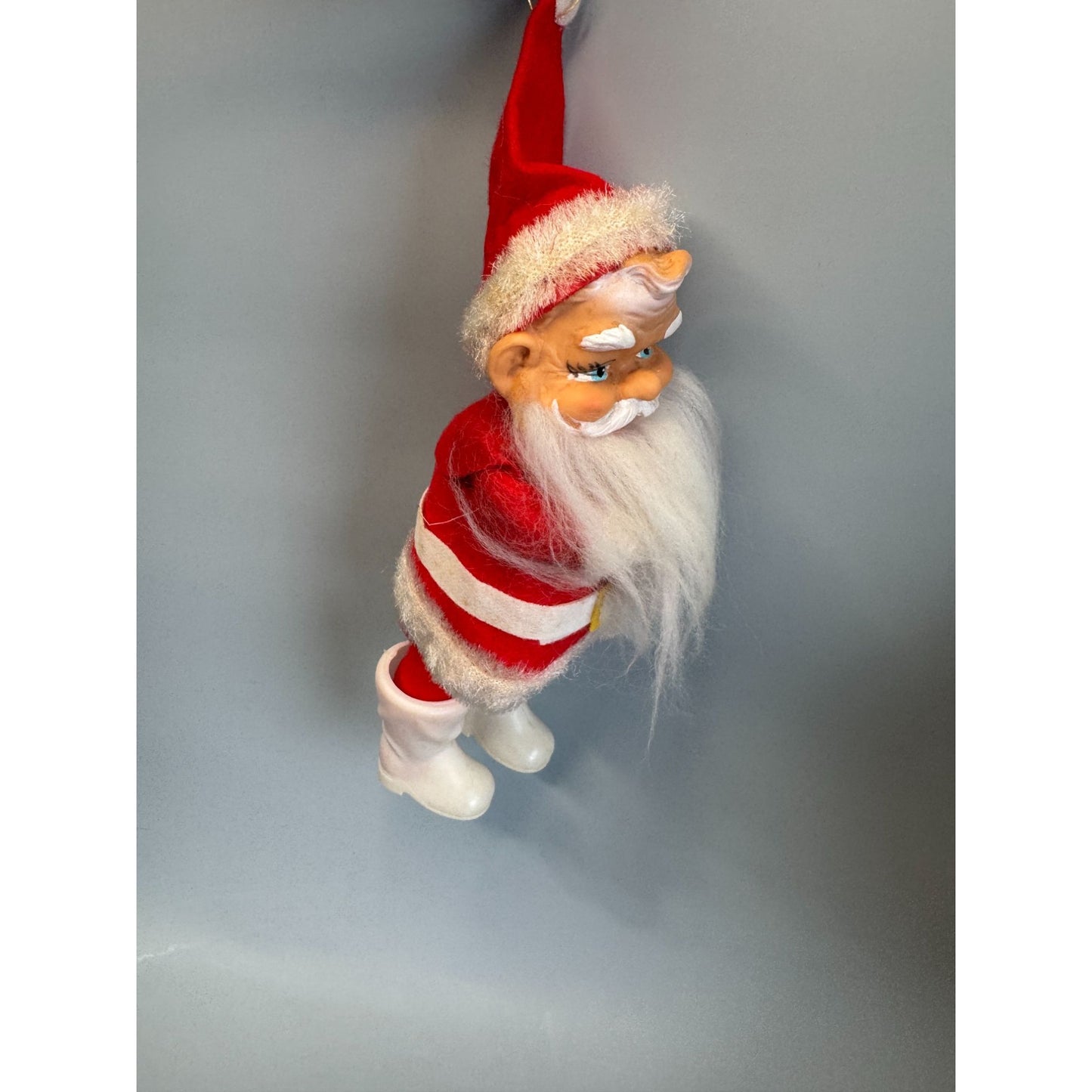 MCM Santa Claus Ornament Rubber Face Felt Spun Cotton Beard White Boots 7 Inch