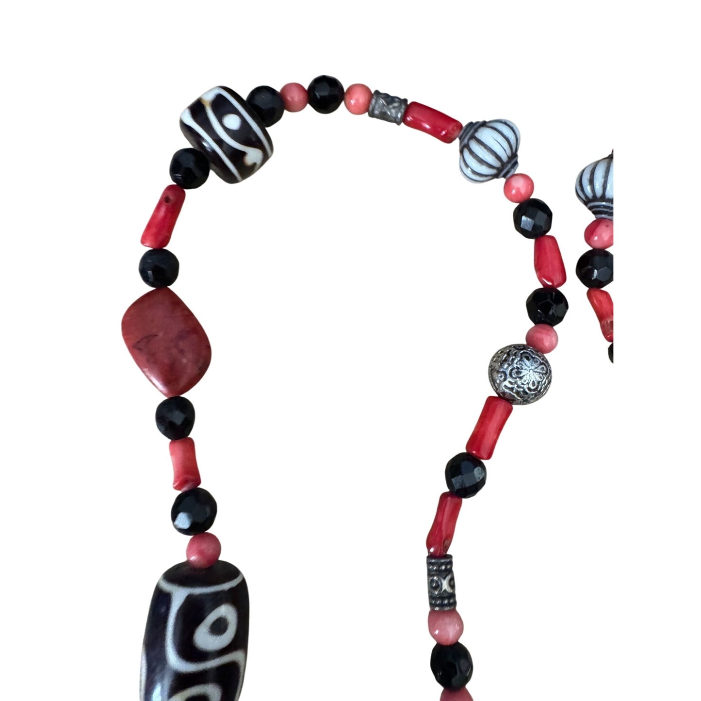 Handcrafted Tribal Tibetan 6 Eye Beads Murano Venetian Glass Beaded Necklace 30"