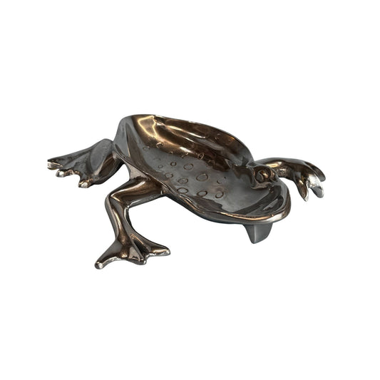 Mariposa Mexico Frog Dish Recycled Aluminum Silver 8x8x2 Inches