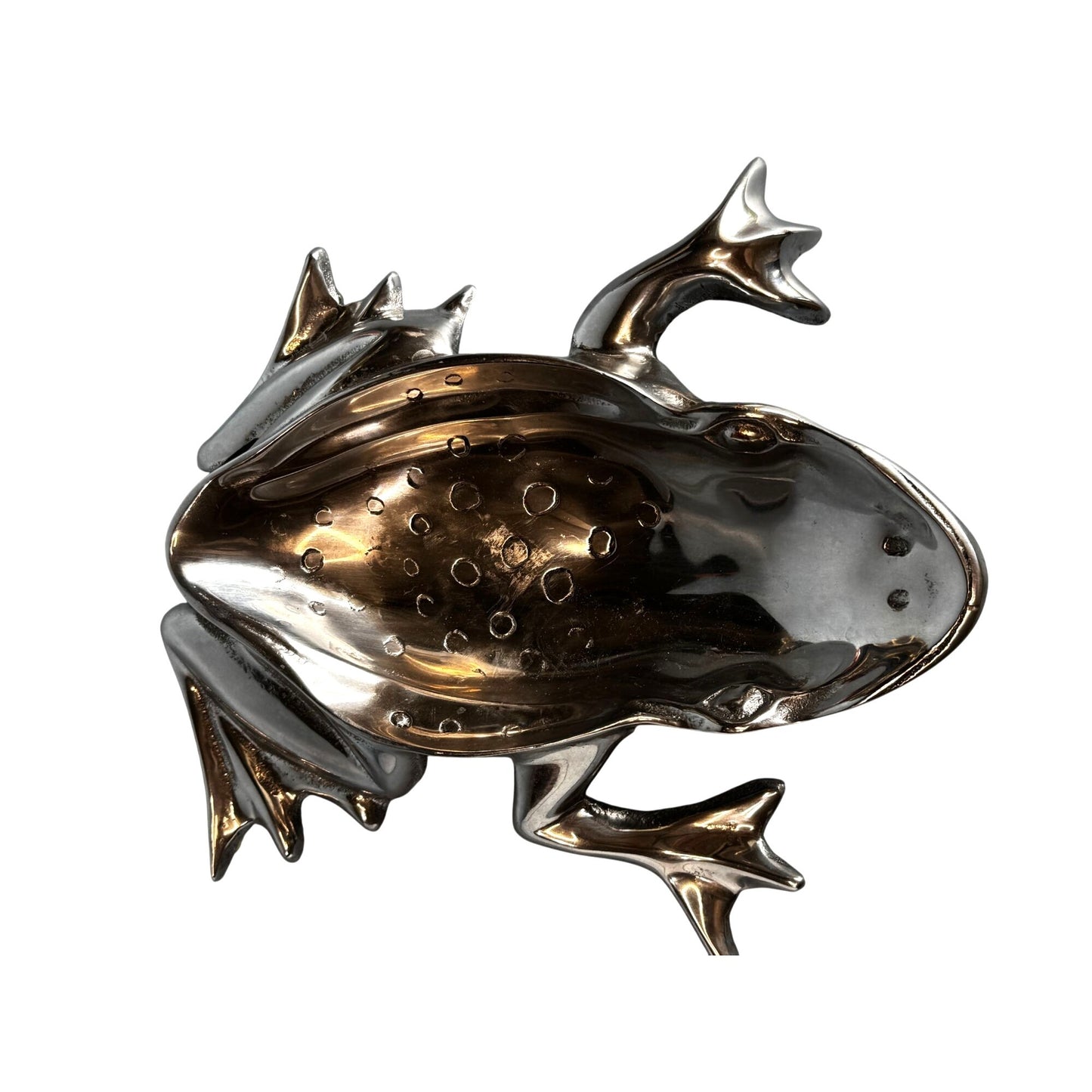 Mariposa Mexico Frog Dish Recycled Aluminum Silver 8x8x2 Inches