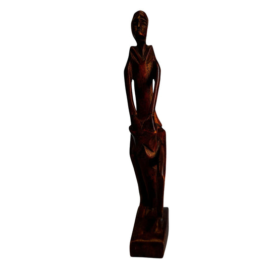 Haitian Folk Art Tribal Wood Carving Signed Jones Abstract Figure 10.5 Inch