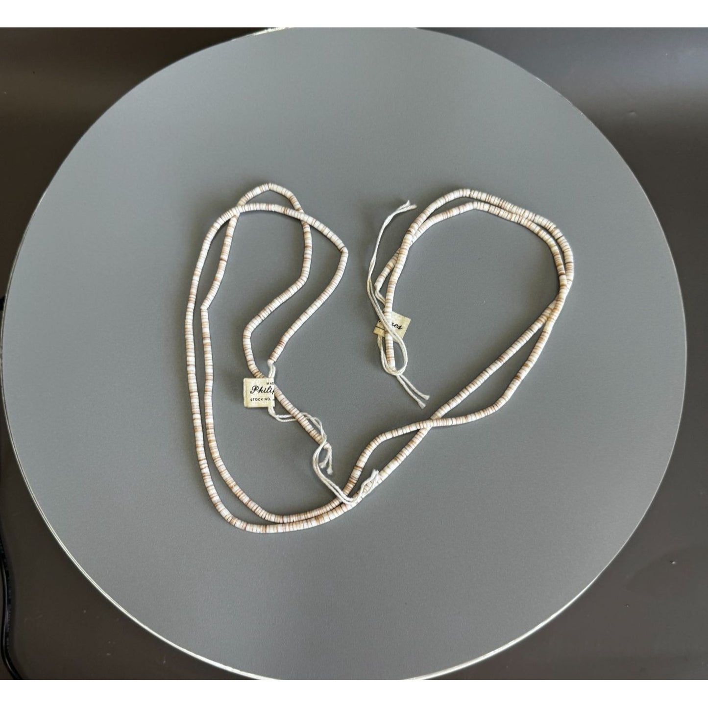 Philippines Shell Heishi Beads 2 Strands Natural Cream 24" Each NOS With Tag 24g