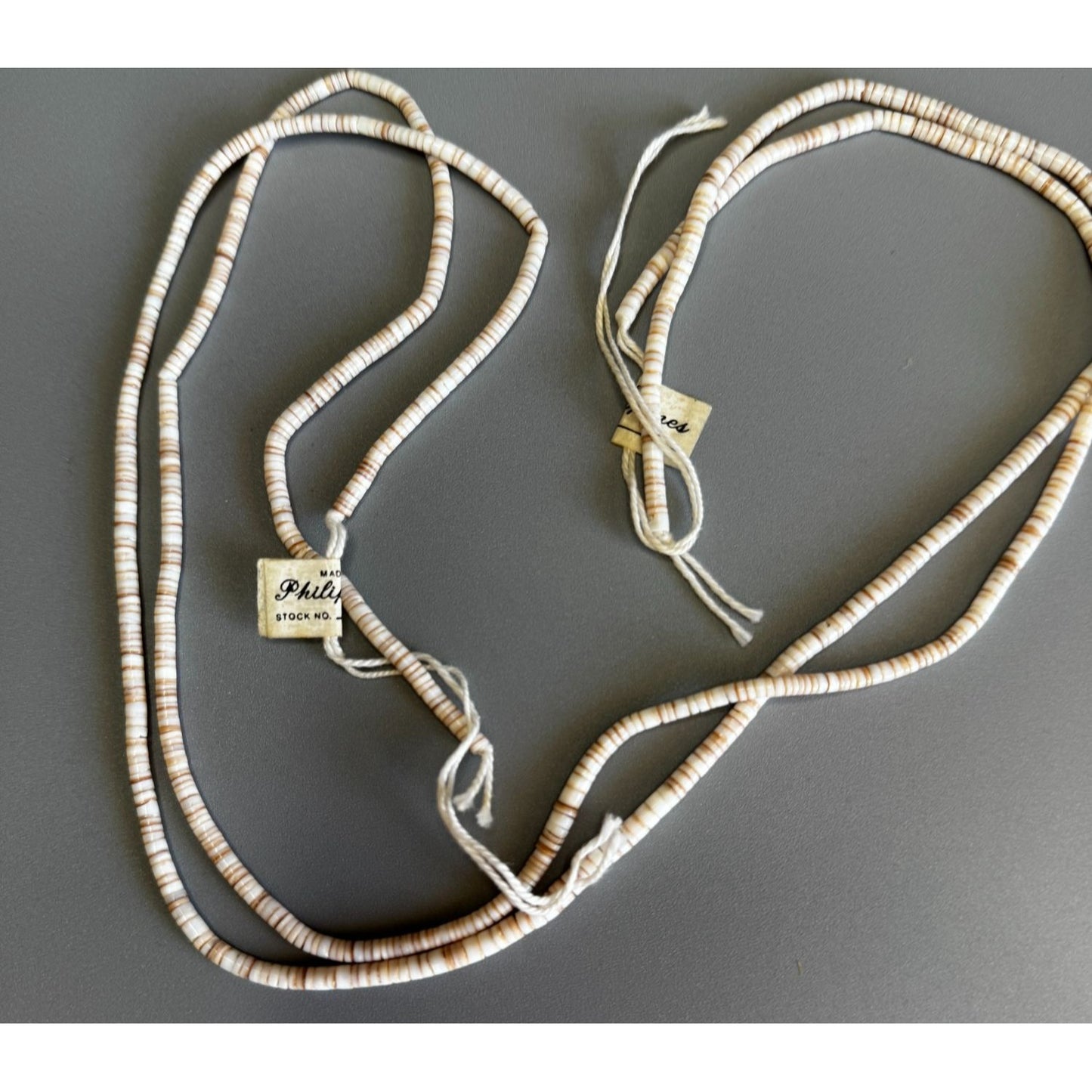 Philippines Shell Heishi Beads 2 Strands Natural Cream 24" Each NOS With Tag 24g