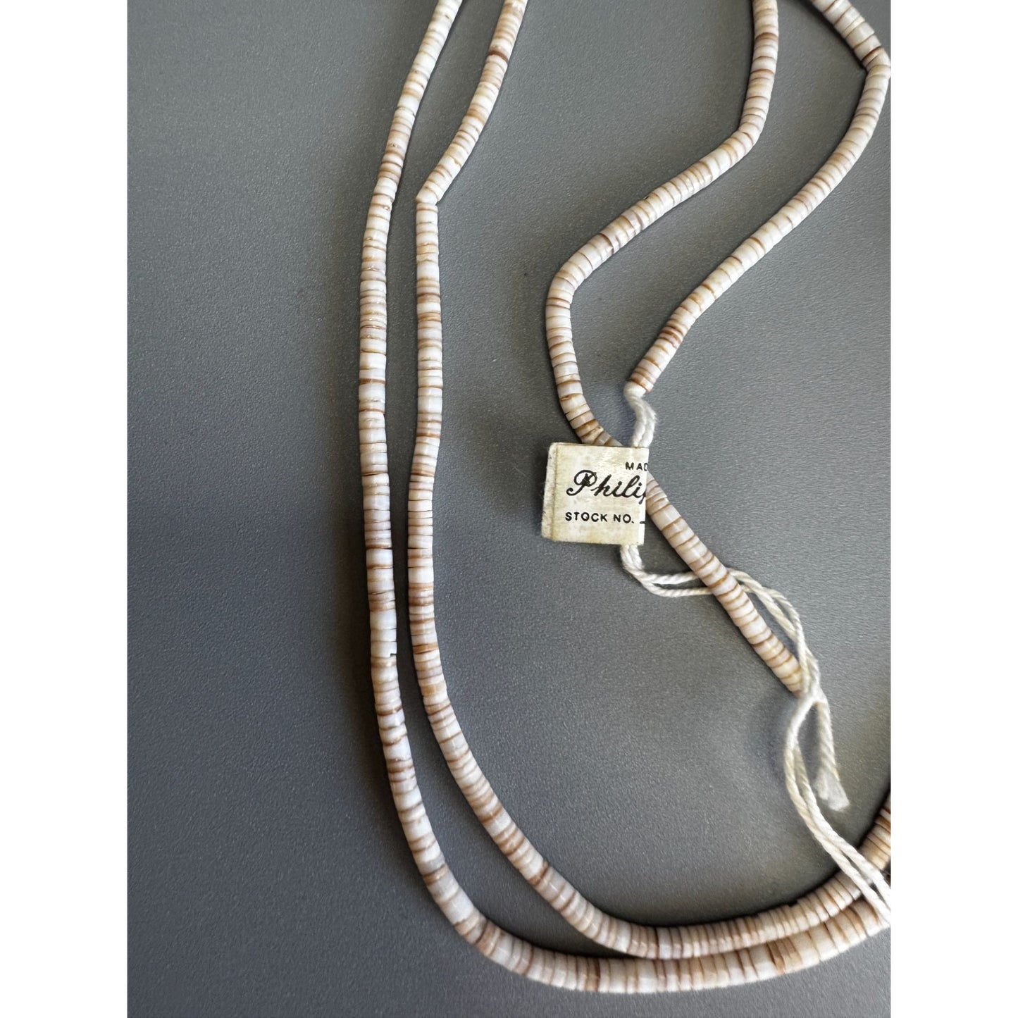 Philippines Shell Heishi Beads 2 Strands Natural Cream 24" Each NOS With Tag 24g