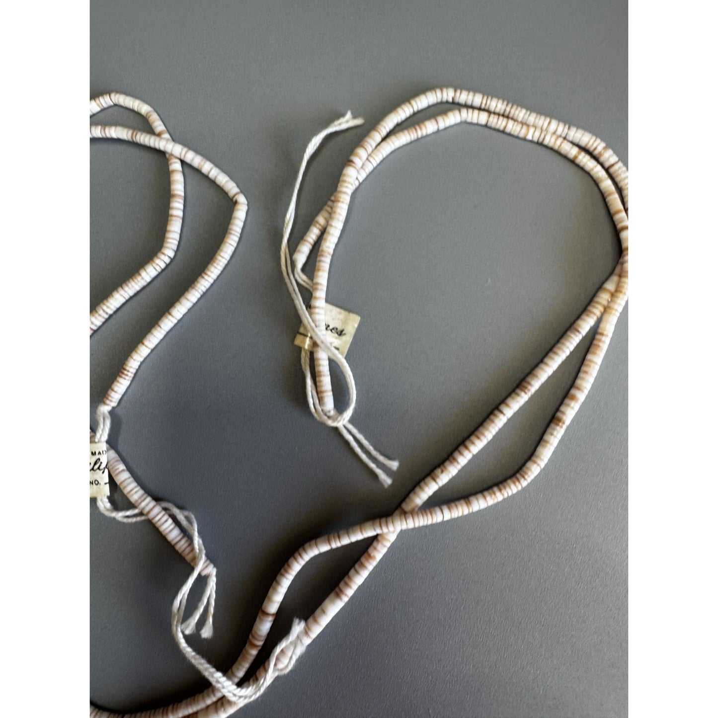 Philippines Shell Heishi Beads 2 Strands Natural Cream 24" Each NOS With Tag 24g