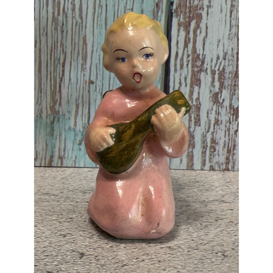 Vintage Twi-Lite Chalkware Angel Figure 1930s-1940s Pink & Gold 3 Inches Rare