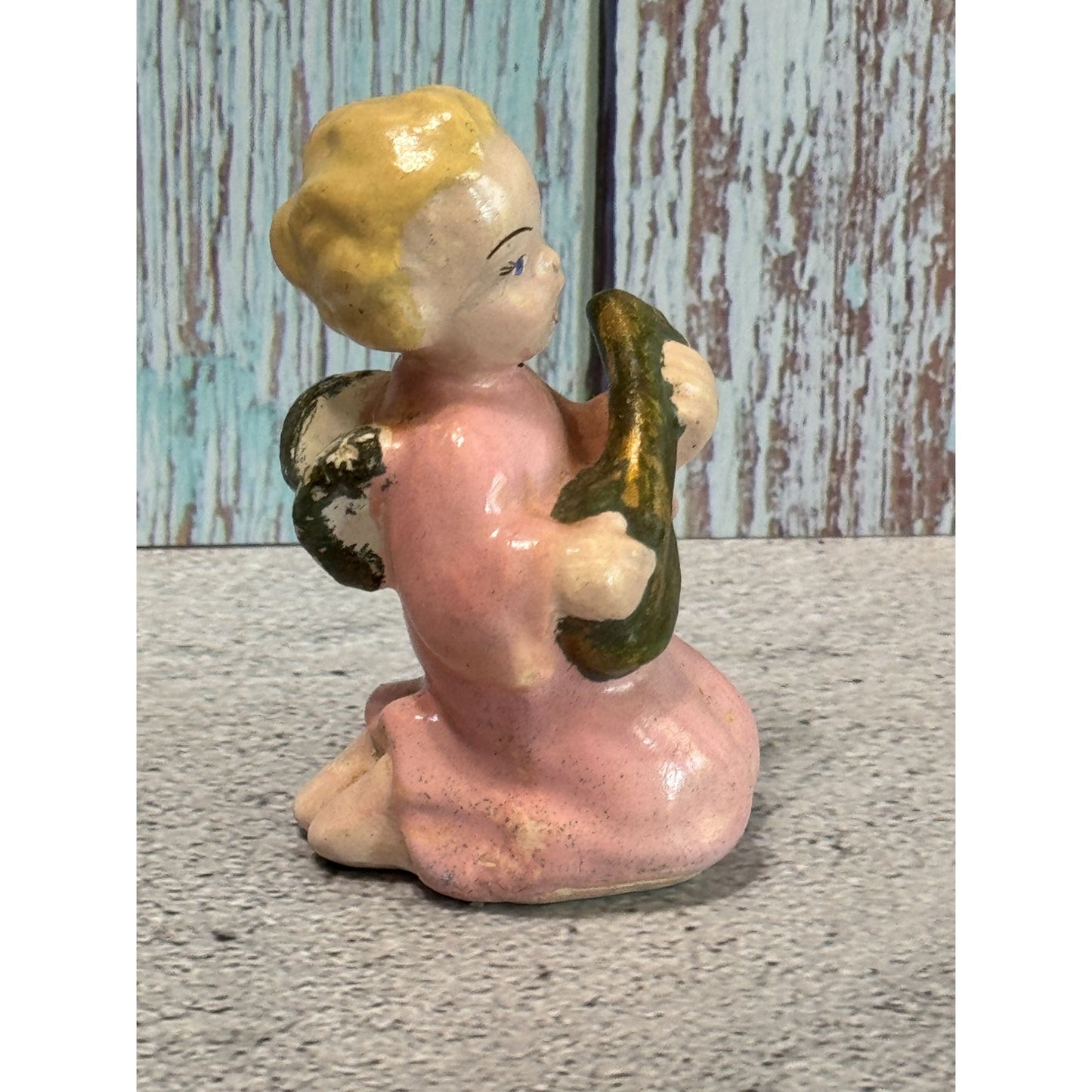Vintage Twi-Lite Chalkware Angel Figure 1930s-1940s Pink & Gold 3 Inches Rare