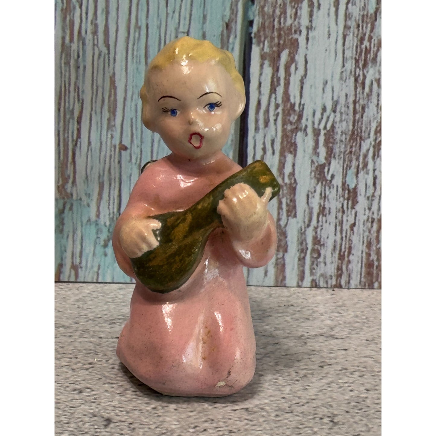 Vintage Twi-Lite Chalkware Angel Figure 1930s-1940s Pink & Gold 3 Inches Rare