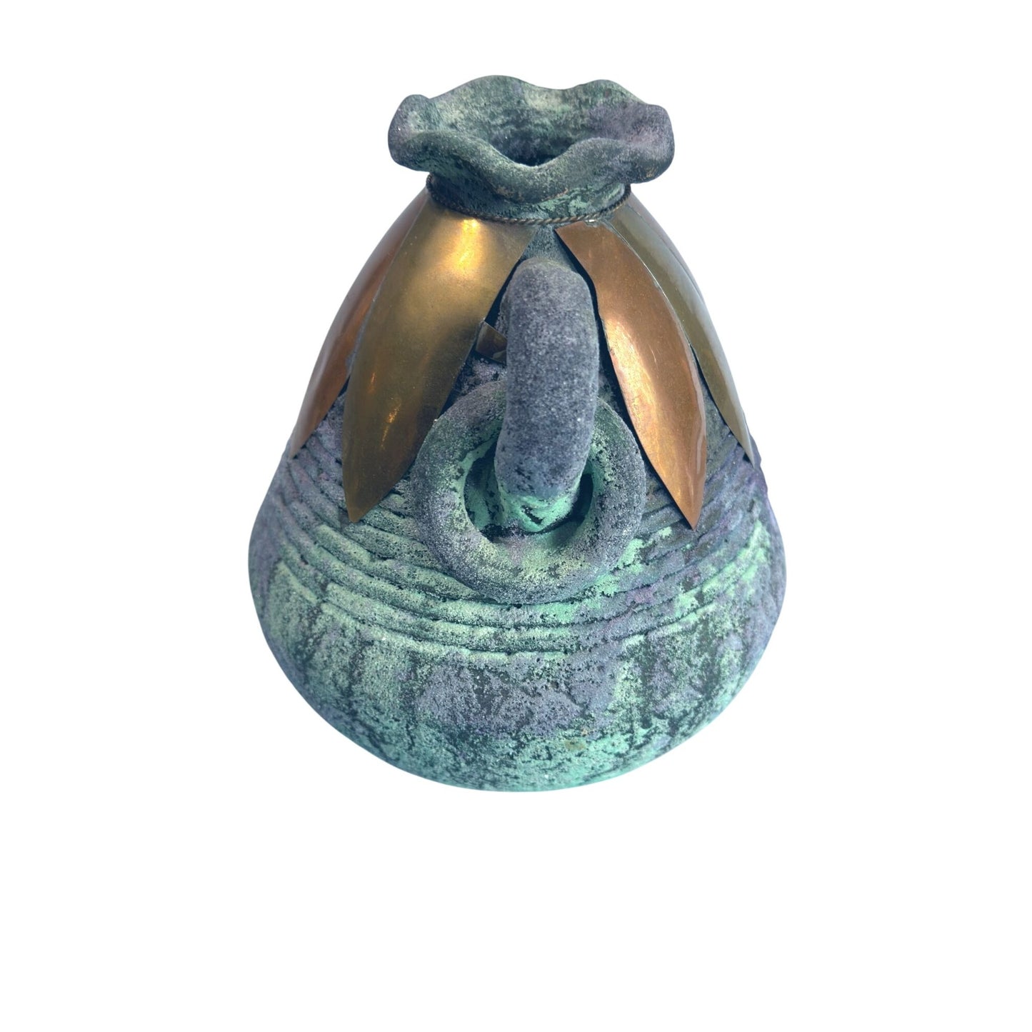 Handcrafted Southwestern Sand Pottery Vase With Copper Accents 5" Tall 7" Wide