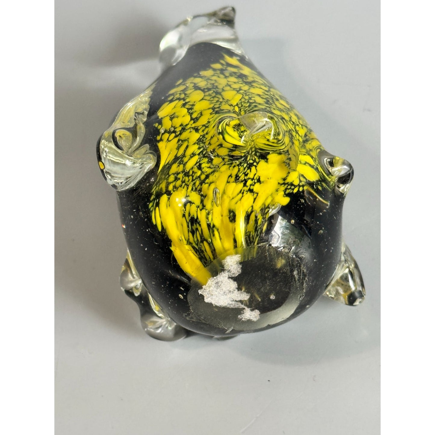 Vintage Art Glass Penguin Paperweight Black Yellow Controlled Bubble 4 1/2"