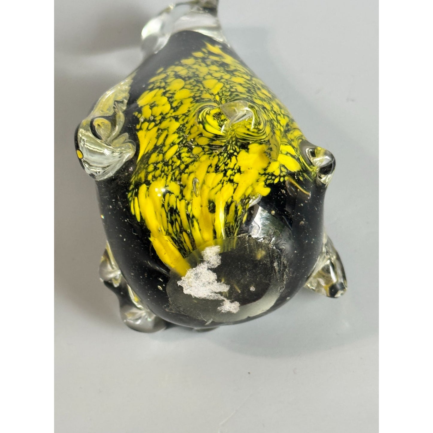 Vintage Art Glass Penguin Paperweight Black Yellow Controlled Bubble 4 1/2"