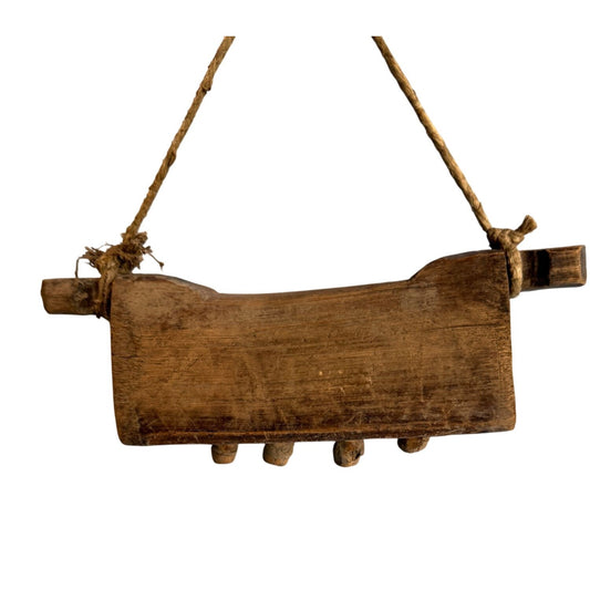 Primitive Wooden Cowbell Rustic Farmhouse Decor Brown Wood 9.5 x 4 Inches