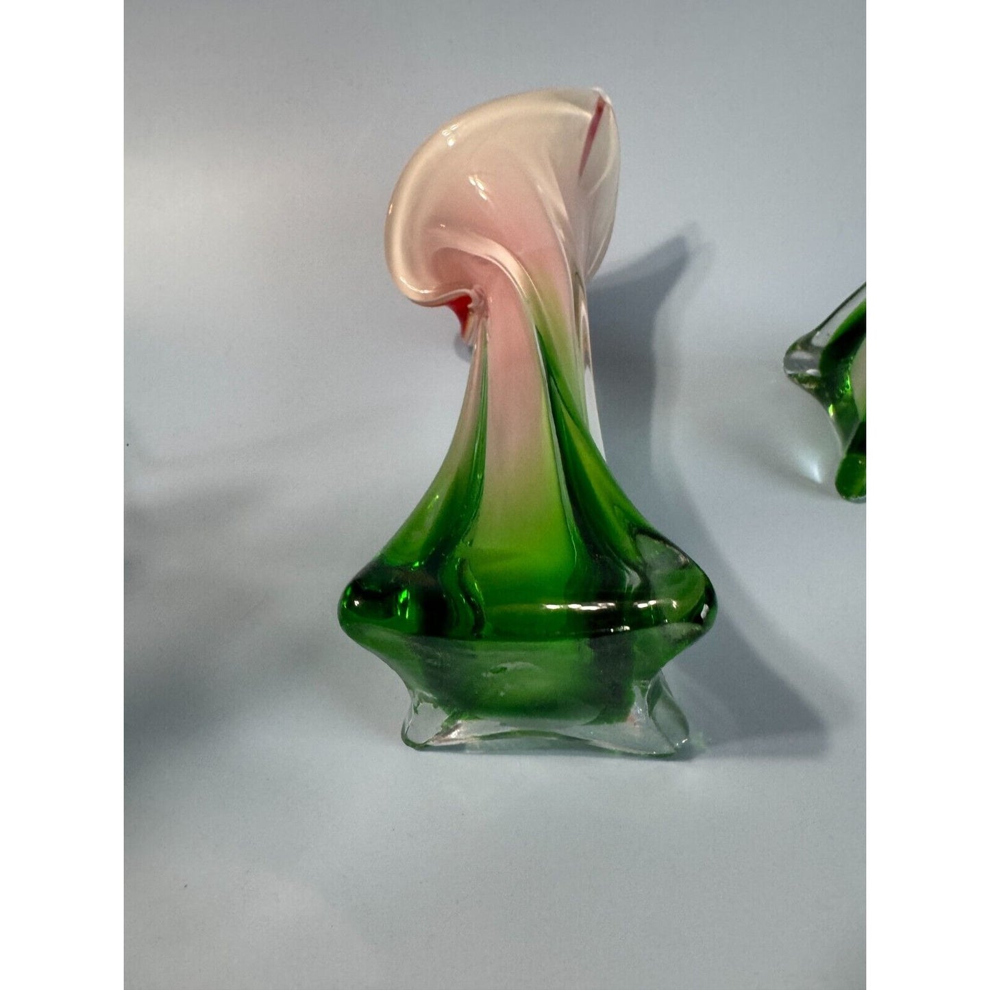 Pair Of Vintage Murano Jack In The Pulpit Calla Lily Vases Italy 8" & 9"