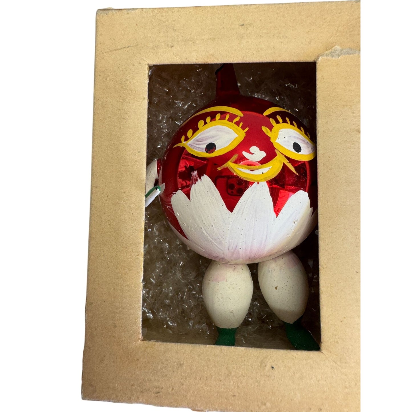 De Carlini Italy Humpty Dumpty Blown Glass Christmas Ornament Red 3 1/2" Box