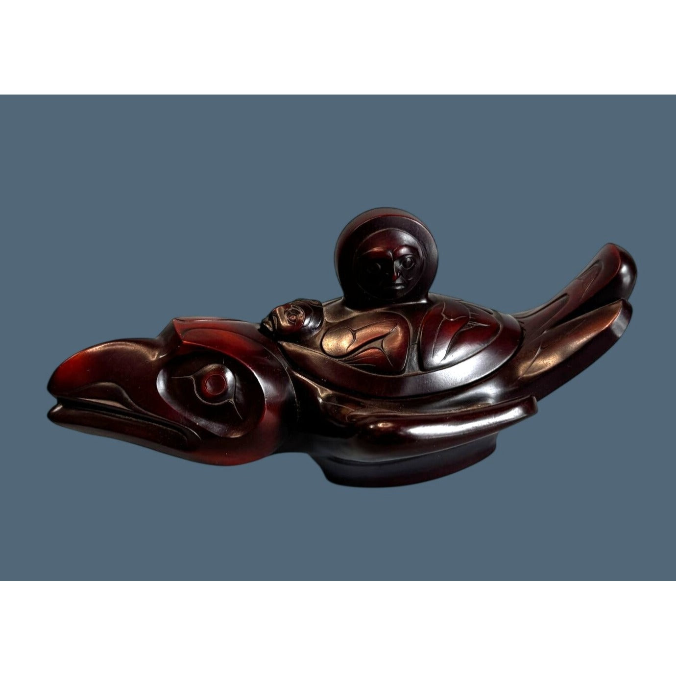 BOMA Canada Hand Carved Solid Wood Raven Trinket Box 9 Inch Brown