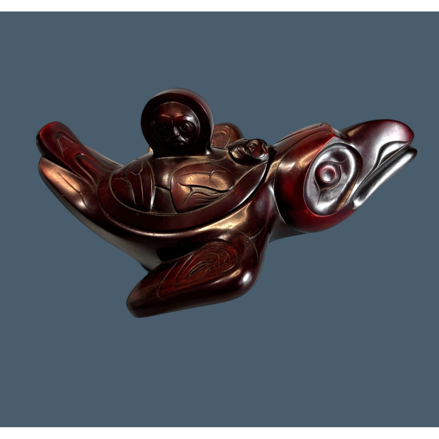 BOMA Canada Hand Carved Solid Wood Raven Trinket Box 9 Inch Brown