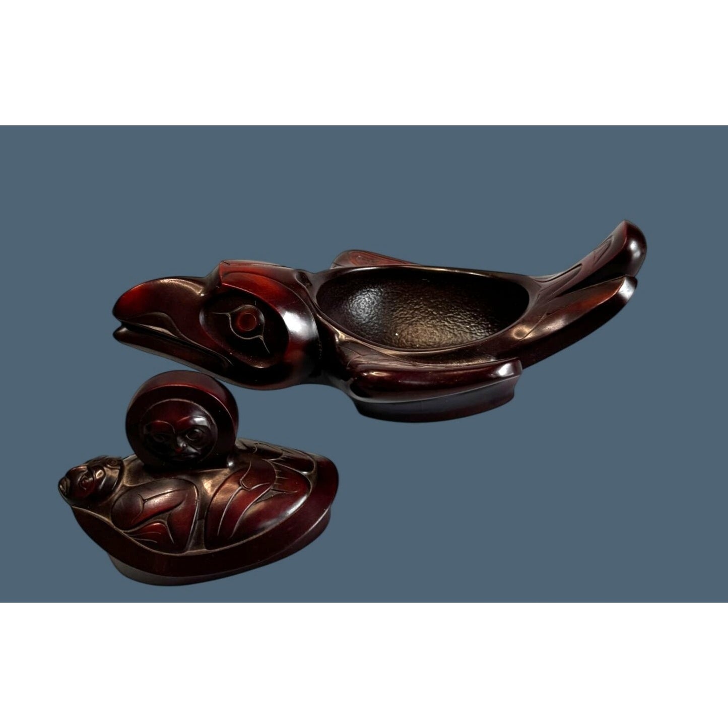 BOMA Canada Hand Carved Solid Wood Raven Trinket Box 9 Inch Brown