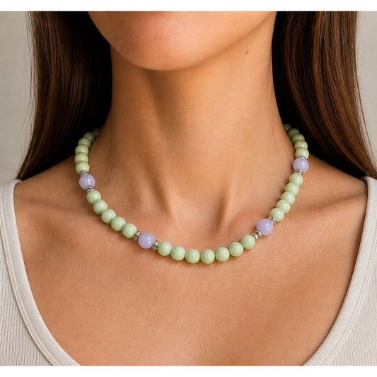 Jay King DTR Green Purple Gemstone Bead Necklace 23" 925 Sterling
