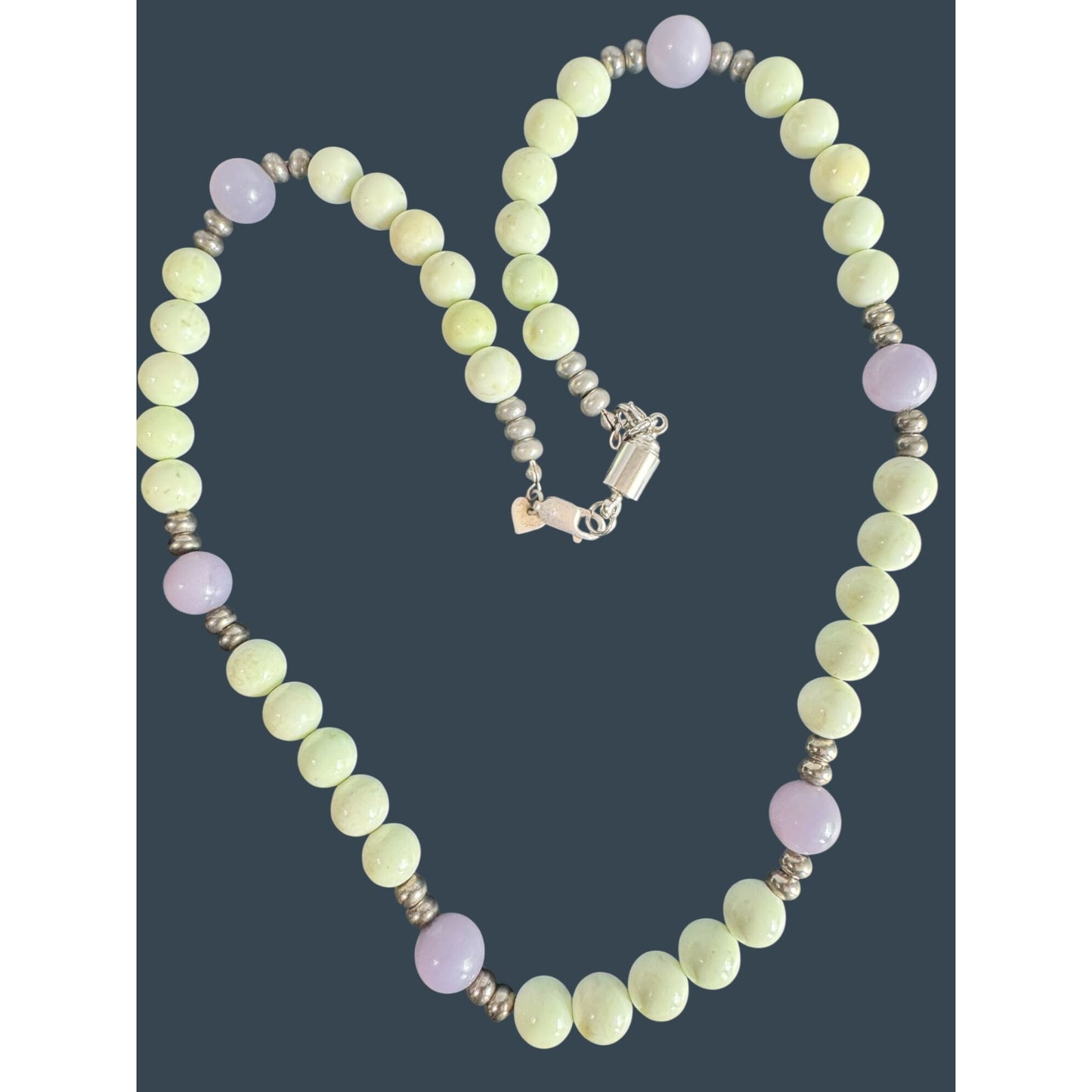 Jay King DTR Green Purple Gemstone Bead Necklace 23" 925 Sterling