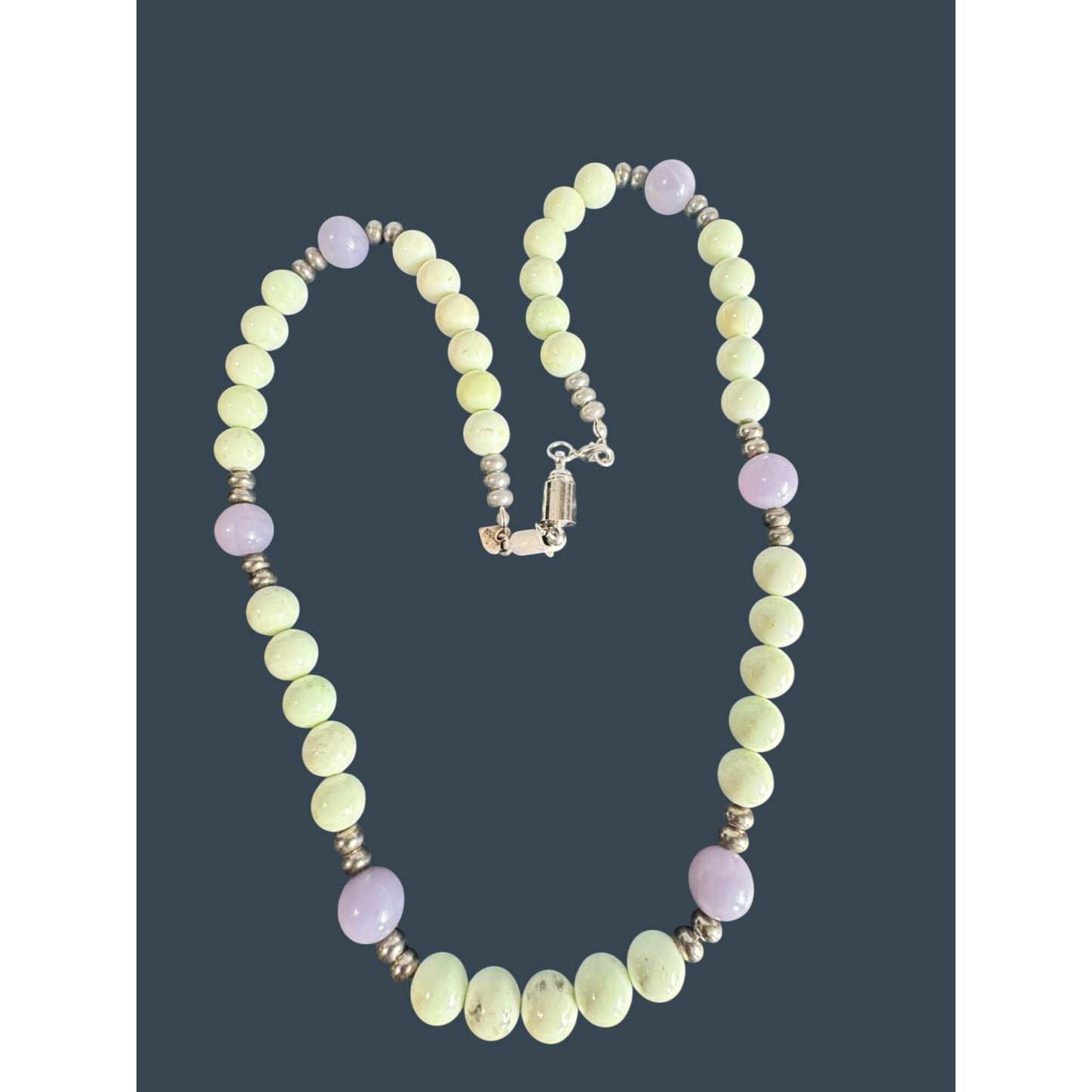 Jay King DTR Green Purple Gemstone Bead Necklace 23" 925 Sterling