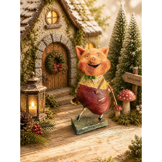 Lori Mitchell Three Little Pigs Figure Folk Art Resin Paper Pulp 6 1/4" Repair