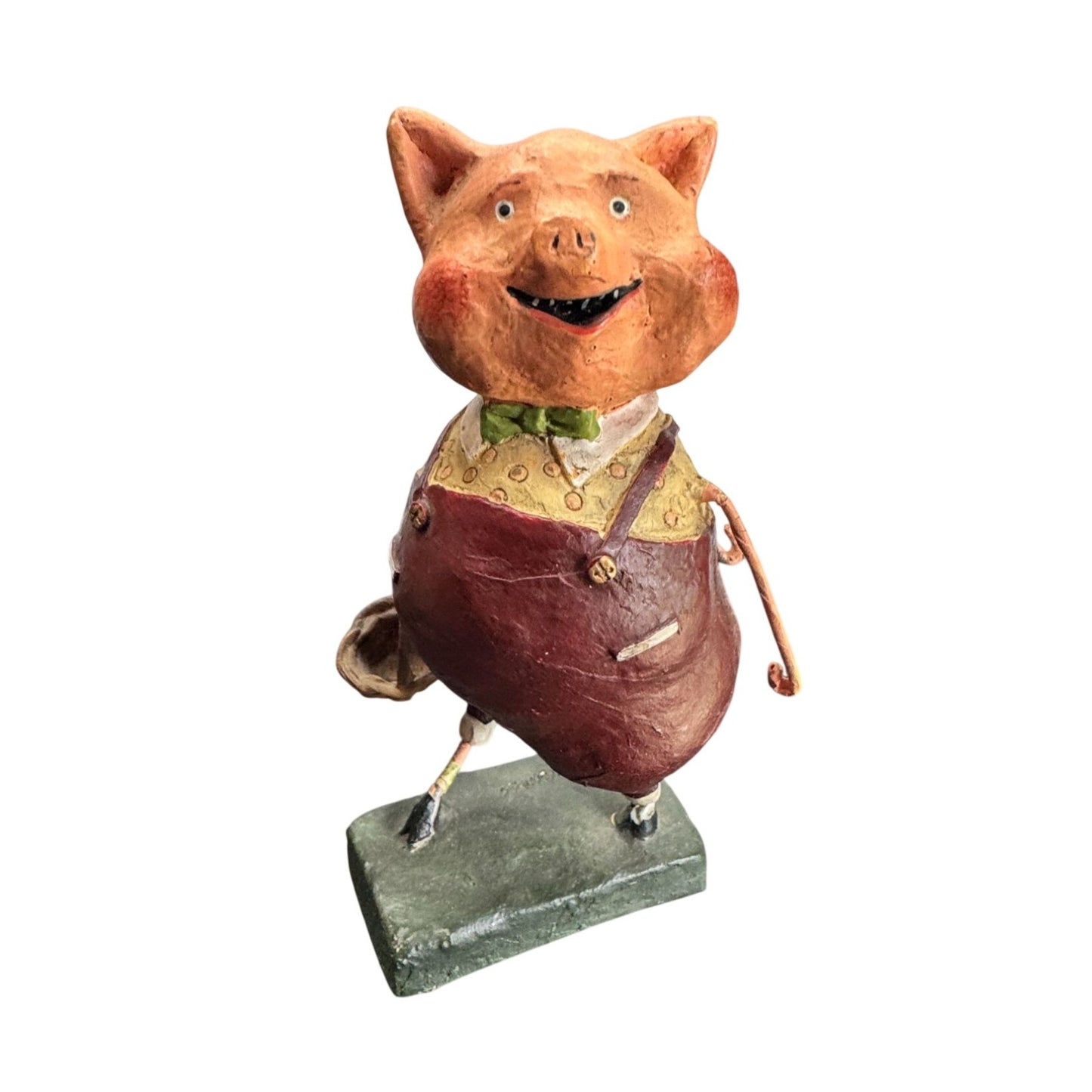 Lori Mitchell Three Little Pigs Figure Folk Art Resin Paper Pulp 6 1/4" Repair