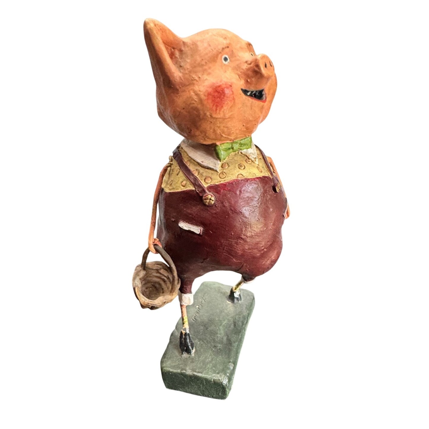 Lori Mitchell Three Little Pigs Figure Folk Art Resin Paper Pulp 6 1/4" Repair