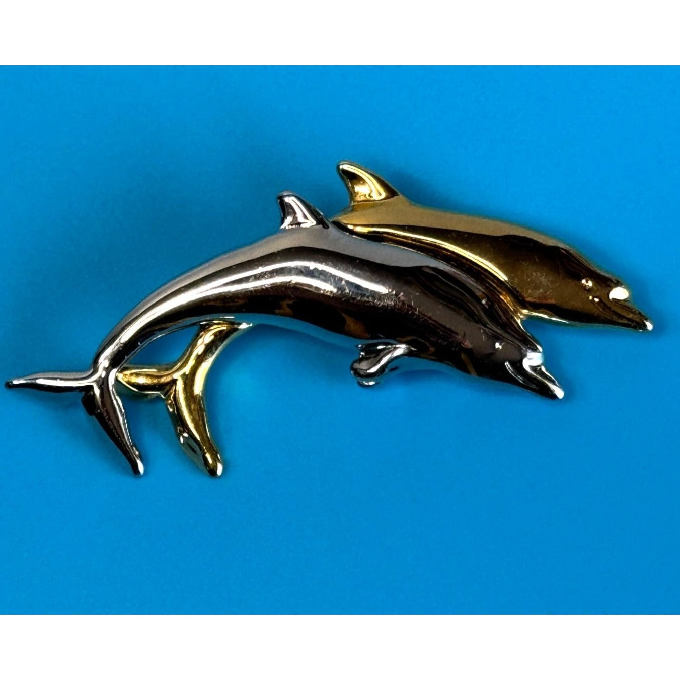Liz Claiborne Dolphin Brooch Gold Silver Tone 3 Inch Vintage LCI Jewelry