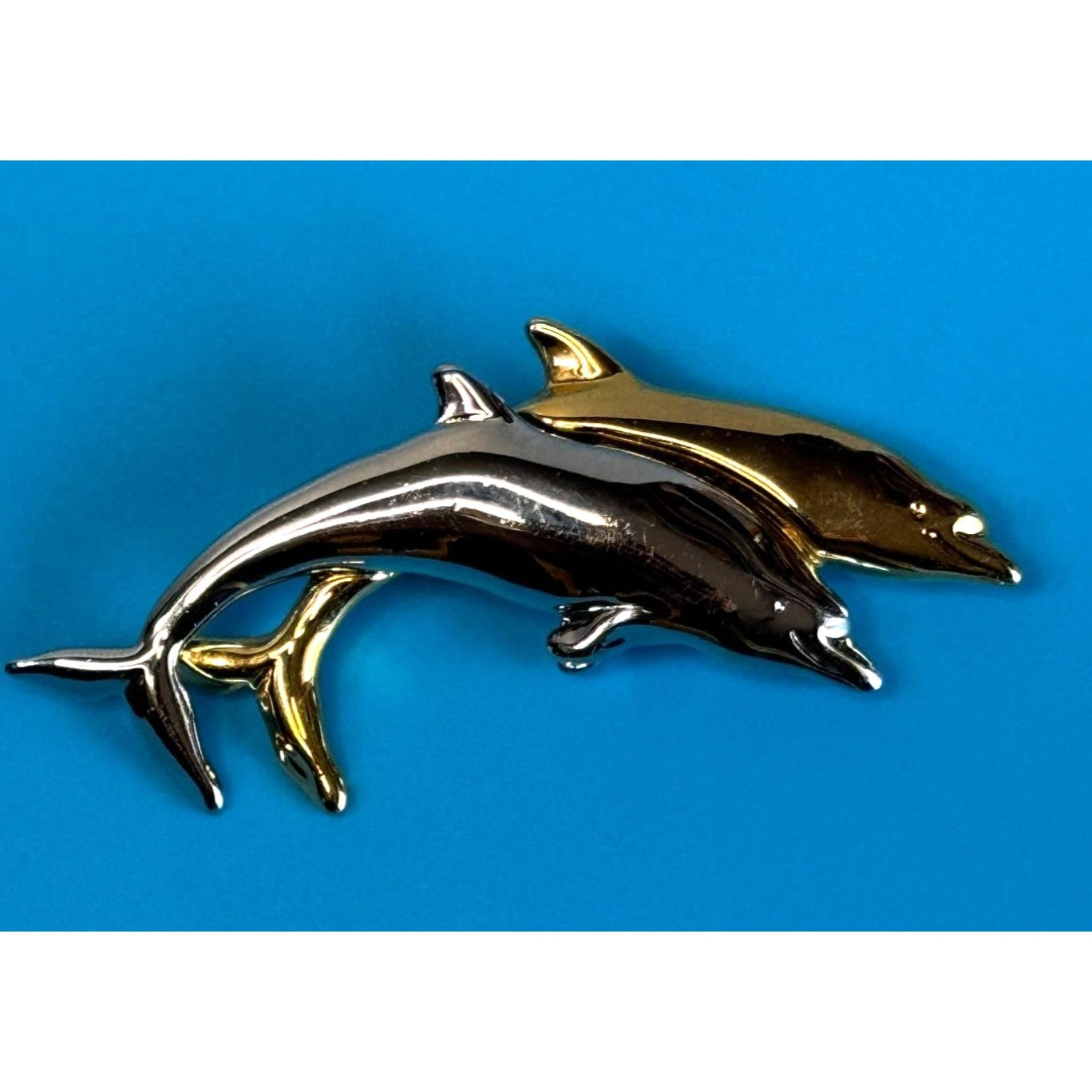 Liz Claiborne Dolphin Brooch Gold Silver Tone 3 Inch Vintage LCI Jewelry