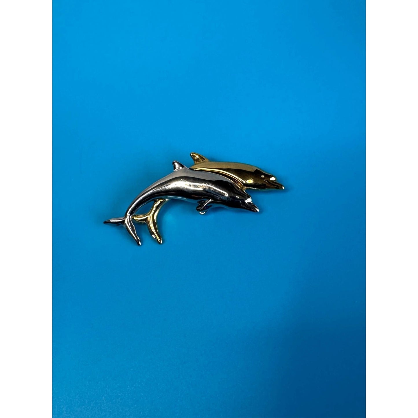 Liz Claiborne Dolphin Brooch Gold Silver Tone 3 Inch Vintage LCI Jewelry