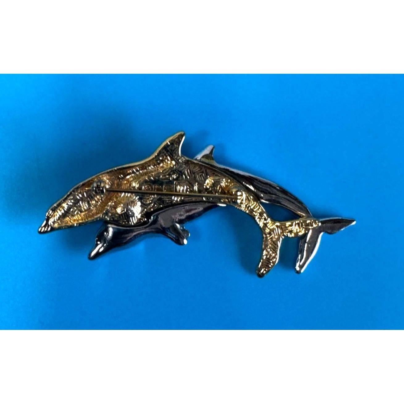 Liz Claiborne Dolphin Brooch Gold Silver Tone 3 Inch Vintage LCI Jewelry